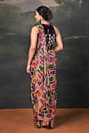 Shop_Thetaa_Multi Color Silk, Velvet, Shantoon Embroidery Blouse With Pre-draped Saree _at_Aza_Fashions