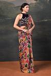 Thetaa_Multi Color Silk, Velvet, Shantoon Embroidery Blouse With Pre-draped Saree _Online_at_Aza_Fashions