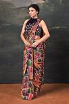 Buy_Thetaa_Multi Color Silk, Velvet, Shantoon Embroidery Blouse With Pre-draped Saree _Online_at_Aza_Fashions