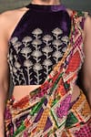 Shop_Thetaa_Multi Color Silk, Velvet, Shantoon Embroidery Blouse With Pre-draped Saree _Online_at_Aza_Fashions