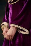 Buy_Thetaa_Purple Velvet, Shantoon, Organza Hand-embroidered Kalidar Anarkali Set _Online_at_Aza_Fashions