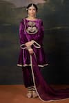 Thetaa_Purple Velvet, Shantoon, Organza Hand-embroidered Kalidar Anarkali Set _at_Aza_Fashions