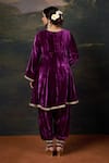 Shop_Thetaa_Purple Velvet, Shantoon, Organza Hand-embroidered Kalidar Anarkali Set _at_Aza_Fashions