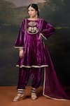 Buy_Thetaa_Purple Velvet, Shantoon, Organza Hand-embroidered Kalidar Anarkali Set _at_Aza_Fashions