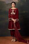 Buy_Thetaa_Red Velvet, Organza Embroidery, Zari Hand-embroidered Kalidar Anarkali Set _at_Aza_Fashions