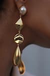 Bblingg_Gold Plated Pearls Caira Textured Geometric Drop Earrings _Online_at_Aza_Fashions