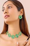 Bblingg_Green Crystals Cavana Geometric Necklace And Stud Earrings Set _Online_at_Aza_Fashions