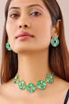 Shop_Bblingg_Green Crystals Cavana Geometric Necklace And Stud Earrings Set _at_Aza_Fashions