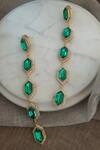 Shop_Bblingg_Green Crystals, Stones Cavi Emerald And Cubic Zirconia Danglers _at_Aza_Fashions