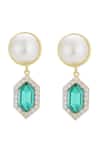 Buy_Bblingg_Gold Plated Pearls, Crystals Cavi And Emerald Green Earrings _at_Aza_Fashions