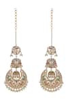 Shop_Queens Jewels_Multi Color Gemstones, Pearls Navratan Jhumka Chaandbali Earrings _at_Aza_Fashions
