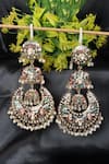 Buy_Queens Jewels_Multi Color Gemstones, Pearls Navratan Jhumka Chaandbali Earrings _Online