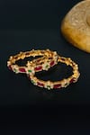 Shop_Queens Jewels_Multi Color Stones Farah Temple Bangle - Set Of 2 _at_Aza_Fashions