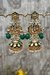 Shop_Queens Jewels_Green Pearls, Stones Amira Kundan Jhumka Earrings _at_Aza_Fashions