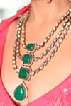 Shop_Queens Jewels_Green Gemstones, Radiant Emerald Kundan Necklace Set _at_Aza_Fashions