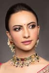 Shop_Queens Jewels_Multi Color Gemstones, Pearls Saisha Navratan Kundan Choker Set _at_Aza_Fashions
