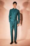 Buy_Nirmooha_Green Linen Teal Precision Shirt With Pant _at_Aza_Fashions