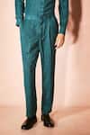 Nirmooha_Green Linen Teal Precision Shirt With Pant _Online_at_Aza_Fashions