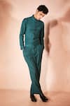 Buy_Nirmooha_Green Linen Teal Precision Shirt With Pant _Online_at_Aza_Fashions