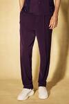Nirmooha_Purple Velvet, Mesh Plum Authority Shirt With Pant _Online_at_Aza_Fashions