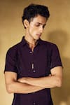 Buy_Nirmooha_Purple Velvet, Mesh Plum Authority Shirt With Pant _Online_at_Aza_Fashions
