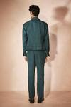 Shop_Nirmooha_Green Linen Teal Authority Jacket And Pant Set _at_Aza_Fashions