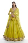 Buy_Vvani By Vani Vats_Green Georgette, Silk Organza, Dupion V Neck Bridal Lehenga Set _at_Aza_Fashions