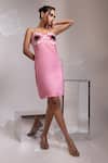 Yoseba_Pink Satin Applique, Sequins Sweetheart Neck Floral Dress _Online_at_Aza_Fashions