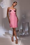 Buy_Yoseba_Pink Satin Applique, Sequins Sweetheart Neck Floral Dress _at_Aza_Fashions