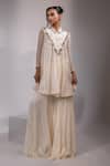 Buy_Yoseba_Ivory Organza, Chiffon, Modal Beads, Lace, Metallic Sheer Tunic With Sharara _at_Aza_Fashions