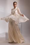 Shop_Yoseba_Ivory Organza, Chiffon, Modal Beads, Lace, Metallic Sheer Tunic With Sharara _Online_at_Aza_Fashions