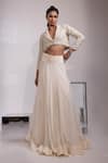 Buy_Yoseba_Ivory Silk, Organza Pearls, Sequins, Embellished Cropped Jacket With Maxi Skirt _at_Aza_Fashions