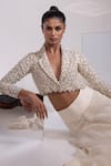 Buy_Yoseba_Ivory Silk, Organza Pearls, Sequins, Embellished Cropped Jacket With Maxi Skirt 