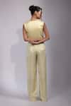 Yoseba_Mint Linen, Satin Pearls, Sequins, Beads, Green Hand Lace Up Top And Pant Set _Online_at_Aza_Fashions