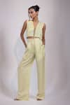 Buy_Yoseba_Mint Linen, Satin Pearls, Sequins, Beads, Green Hand Lace Up Top And Pant Set _at_Aza_Fashions