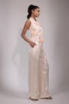 Buy_Yoseba_Ivory Linen, Satin Sequins Collared Embellished Sleeveless Top And Pant Set 
