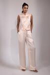 Buy_Yoseba_Ivory Linen, Satin Sequins Collared Embellished Sleeveless Top And Pant Set _at_Aza_Fashions