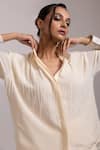 Buy_Yoseba_Ivory Crepe Beads, Tassels Collared Kaddana Shirt And Pant Set _Online_at_Aza_Fashions