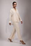 Shop_Yoseba_Ivory Crepe Beads, Tassels Collared Kaddana Shirt And Pant Set _Online_at_Aza_Fashions