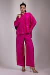 Buy_Yoseba_Pink Crepe Sequins Collared Embellished Shirt With Pant _at_Aza_Fashions