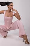 Yoseba_Pink Satin Square Neck Corset With Pant _at_Aza_Fashions