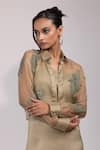 Yoseba_Green Organza, Modal, Satin Sequins, Embroidery Sage Shirt And Dress Set _at_Aza_Fashions