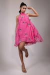 Buy_Yoseba_Pink Organza Applique, Embroidery Halter Neck Floral Dress _Online_at_Aza_Fashions