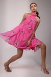Shop_Yoseba_Pink Organza Applique, Embroidery Halter Neck Floral Dress _Online_at_Aza_Fashions
