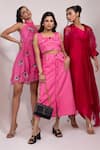 Buy_Yoseba_Pink Organza Applique, Embroidery Halter Neck Floral Dress 