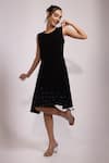 Yoseba_Black Embroidery, Beads Round Neck Sleeveless Shift Dress _Online_at_Aza_Fashions