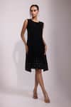 Buy_Yoseba_Black Embroidery, Beads Round Neck Sleeveless Shift Dress _at_Aza_Fashions
