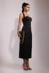Yoseba_Black Satin Sweetheart Neck Bodycon Midi Dress _Online_at_Aza_Fashions