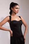 Buy_Yoseba_Black Satin Sweetheart Neck Bodycon Midi Dress _Online_at_Aza_Fashions