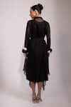 Shop_Yoseba_Black Organza, Modal, Satin Pom-poms, Embroidery Sheer Jacket With Dress _at_Aza_Fashions